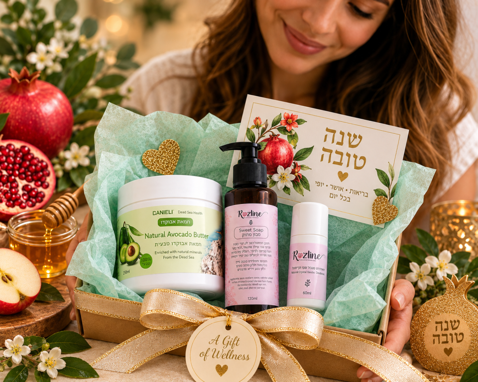 מארז מתנה לאישה | טיפוח טבעי לפנים ולגוף | חמאת גוף אבוקדו, סבון פנים ודאודורנט